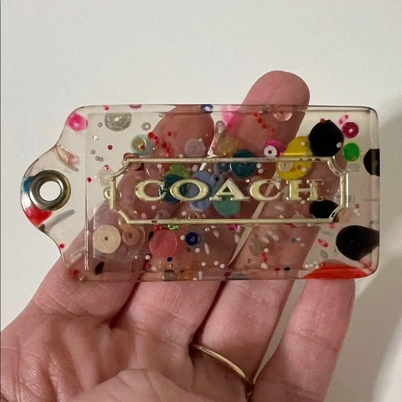 🥳🎉 3.5" Coach Poppy XL Multicolor Confetti Lucite Hangtag Bag Fob Charm Keychain - Picture 5 of 12